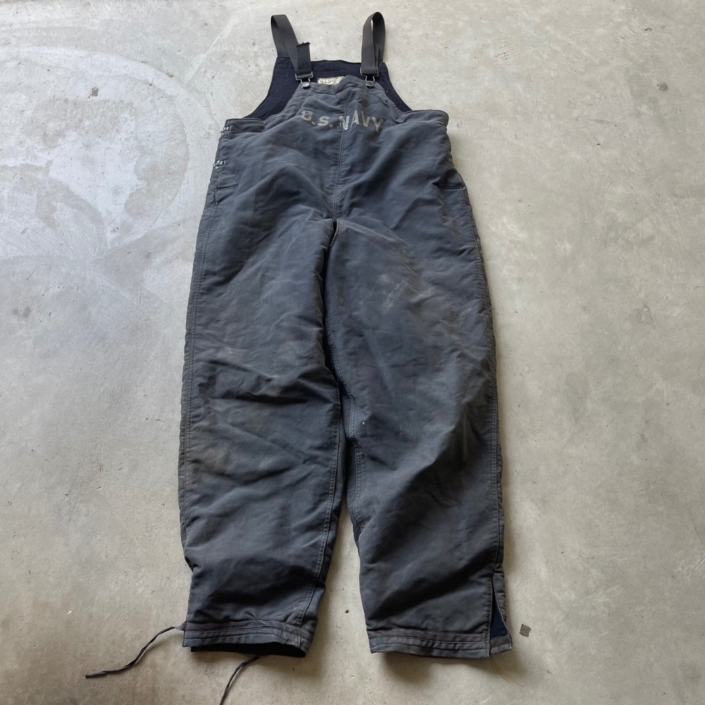 Vintage US Navy Deck Bib Overalls Stencil Pants Medium Blue NXss 22036